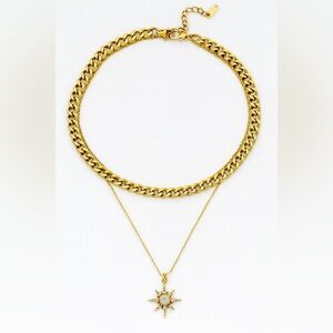 NEW 18K GOLD PLATED LUX SET “SOLÉA” – CUBAN + STARBURST PENDANT